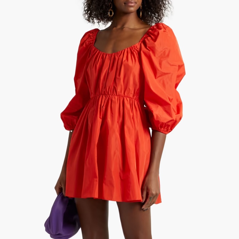 Cinq à Sept Women’s Puff-Sleeve Mini Dress in Bright Red-Orange Size 2